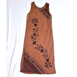 MPH Ladies Full Length Heavy Embroidered Tank Dress Copper Tone Size Medium